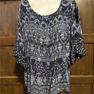 Bila Navy and White Floral Blouse